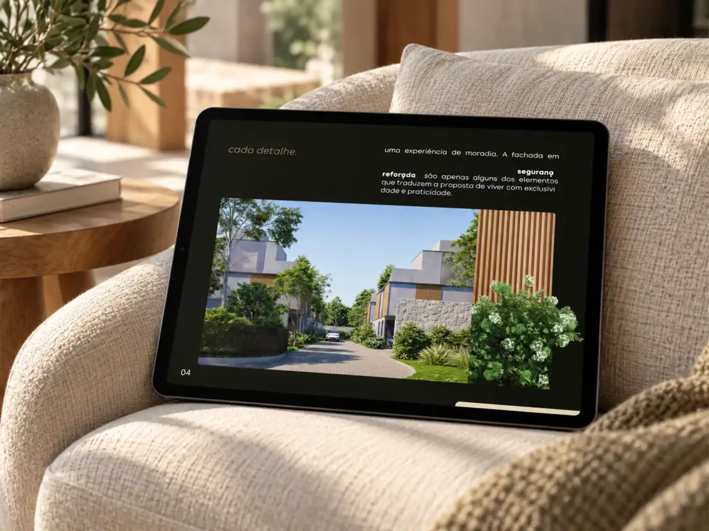 Book digital imobiliário do empreendimento Parque Bobardi exibido em tablet, criado pela Wee Digital