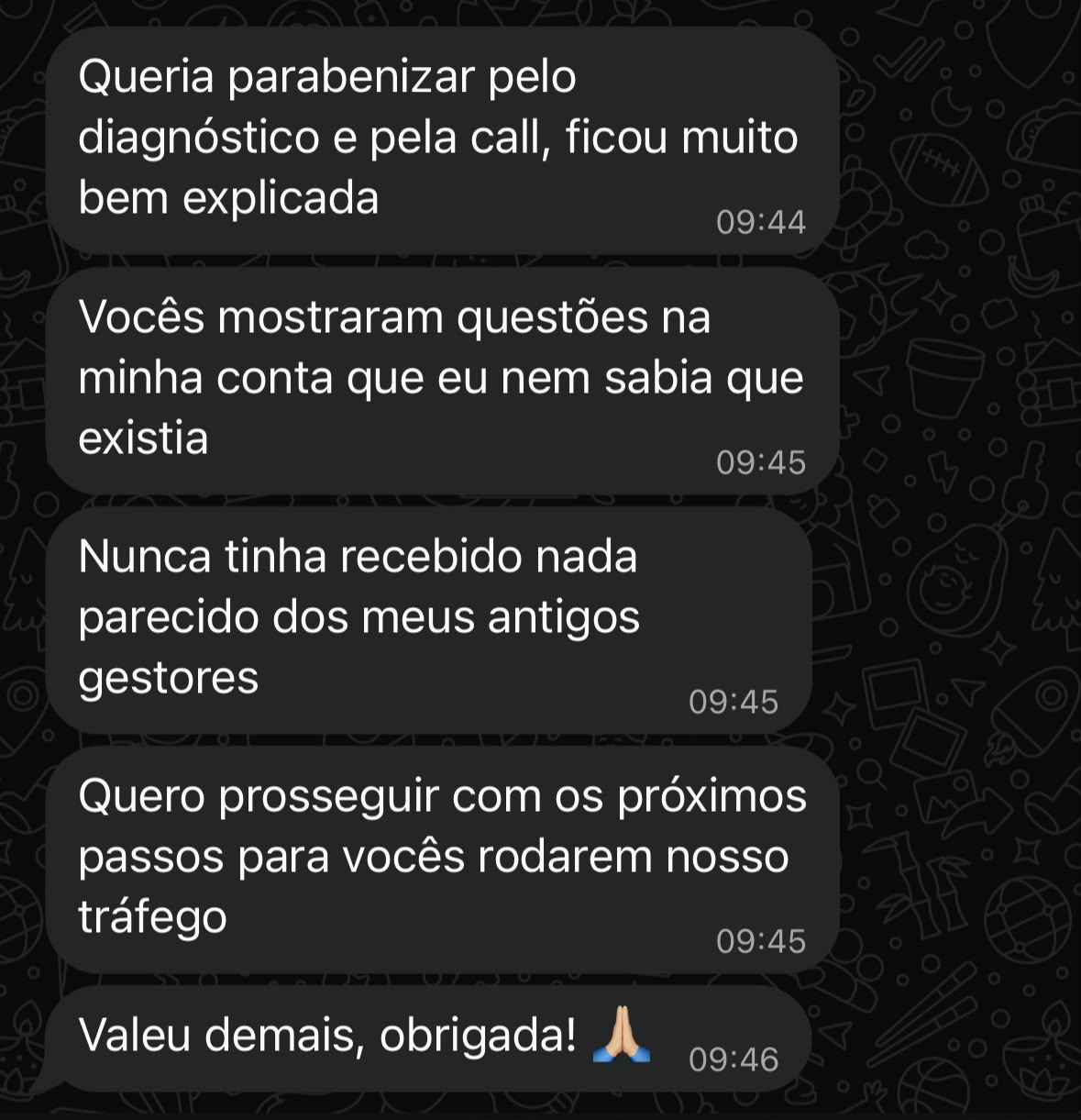 Depoimento de cliente sobre o diagnóstico de tráfego pago