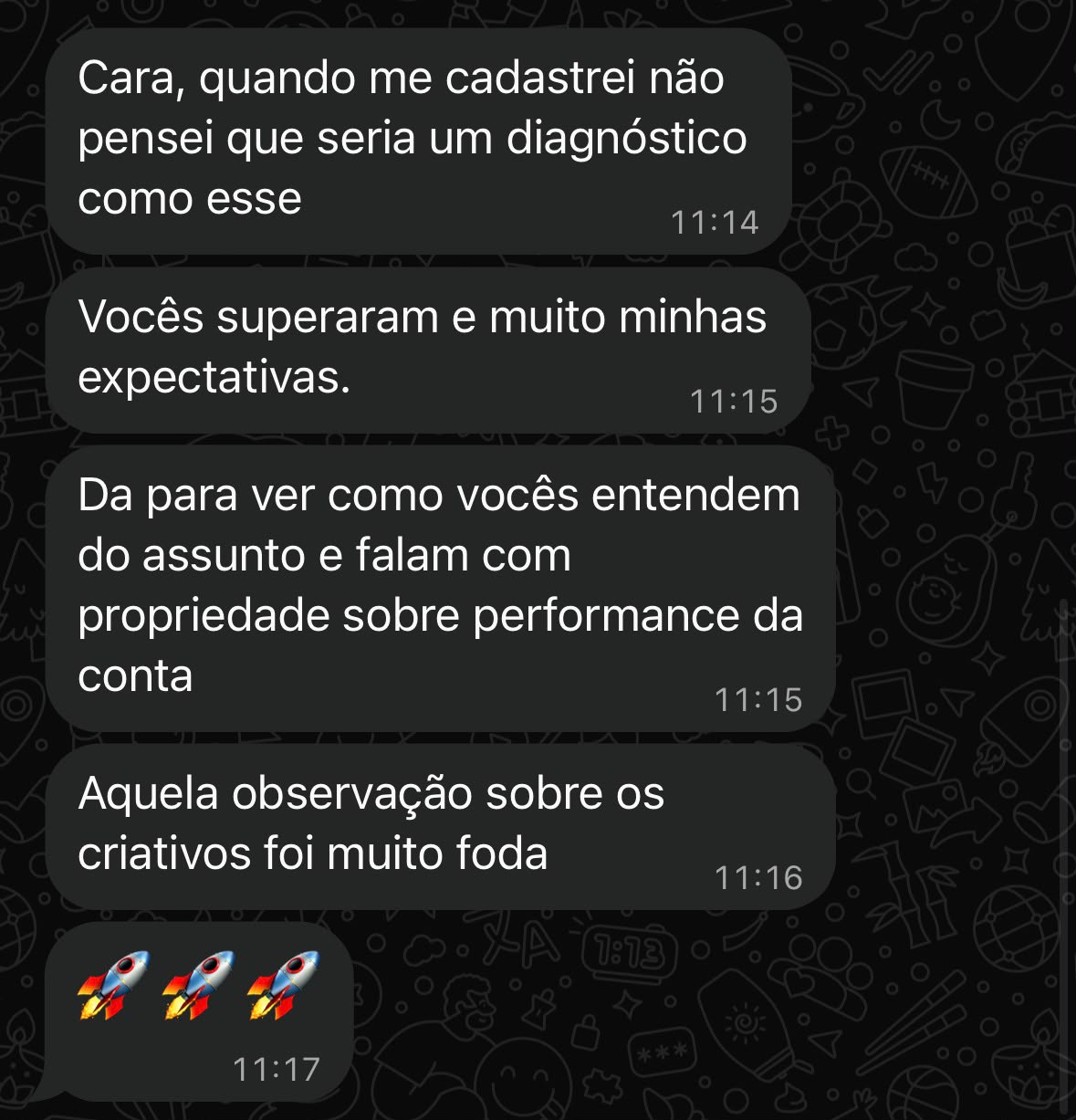 Depoimento de cliente sobre o diagnóstico de tráfego pago