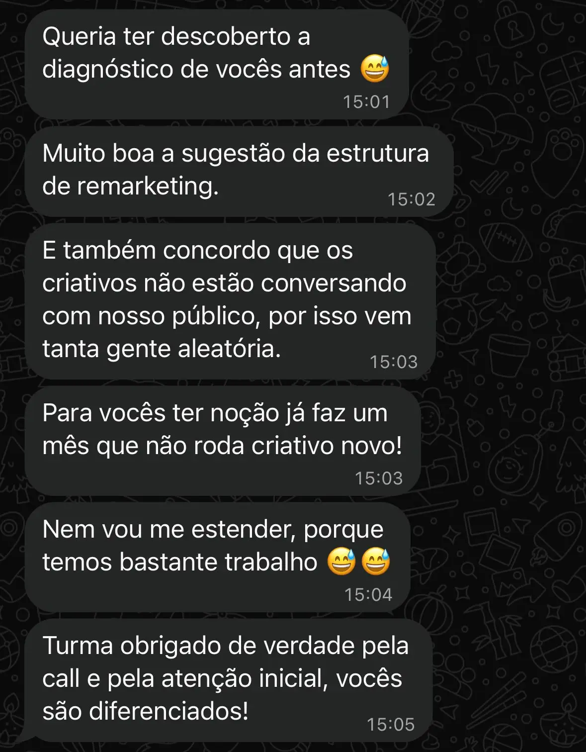 Depoimento de cliente sobre o diagnóstico de tráfego pago